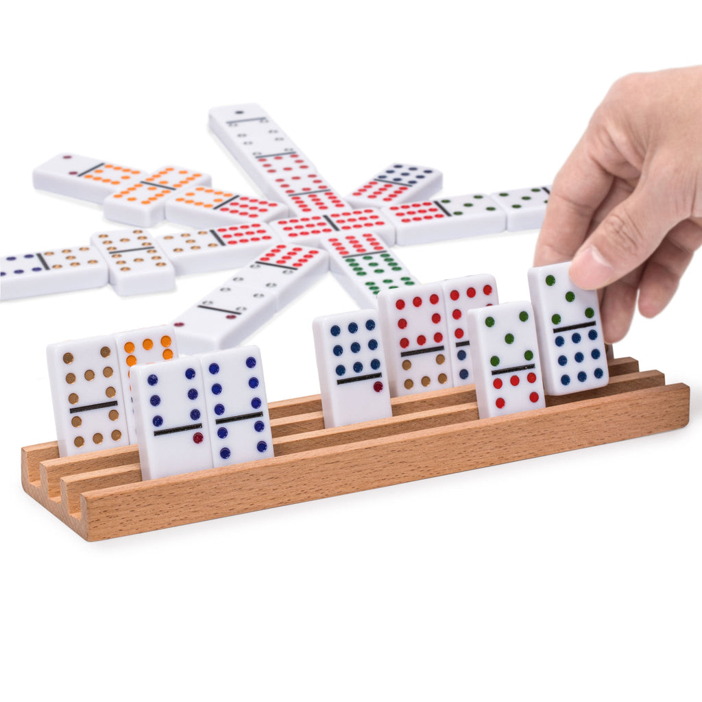91 Tiles Double 12 Dominoes (Pips/Dots) Game Set with Wooden Case and 4 Racks-Yellow Mountain Imports-Yellow Mountain Imports