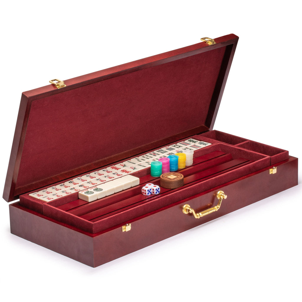 American Mahjong Set, "Classic Royale II" with Redwood Veneer Case, Four Wooden Racks, Wind Indicator, Dice and Wright Patterson Count Scoring Coins-Yellow Mountain Imports-Yellow Mountain Imports