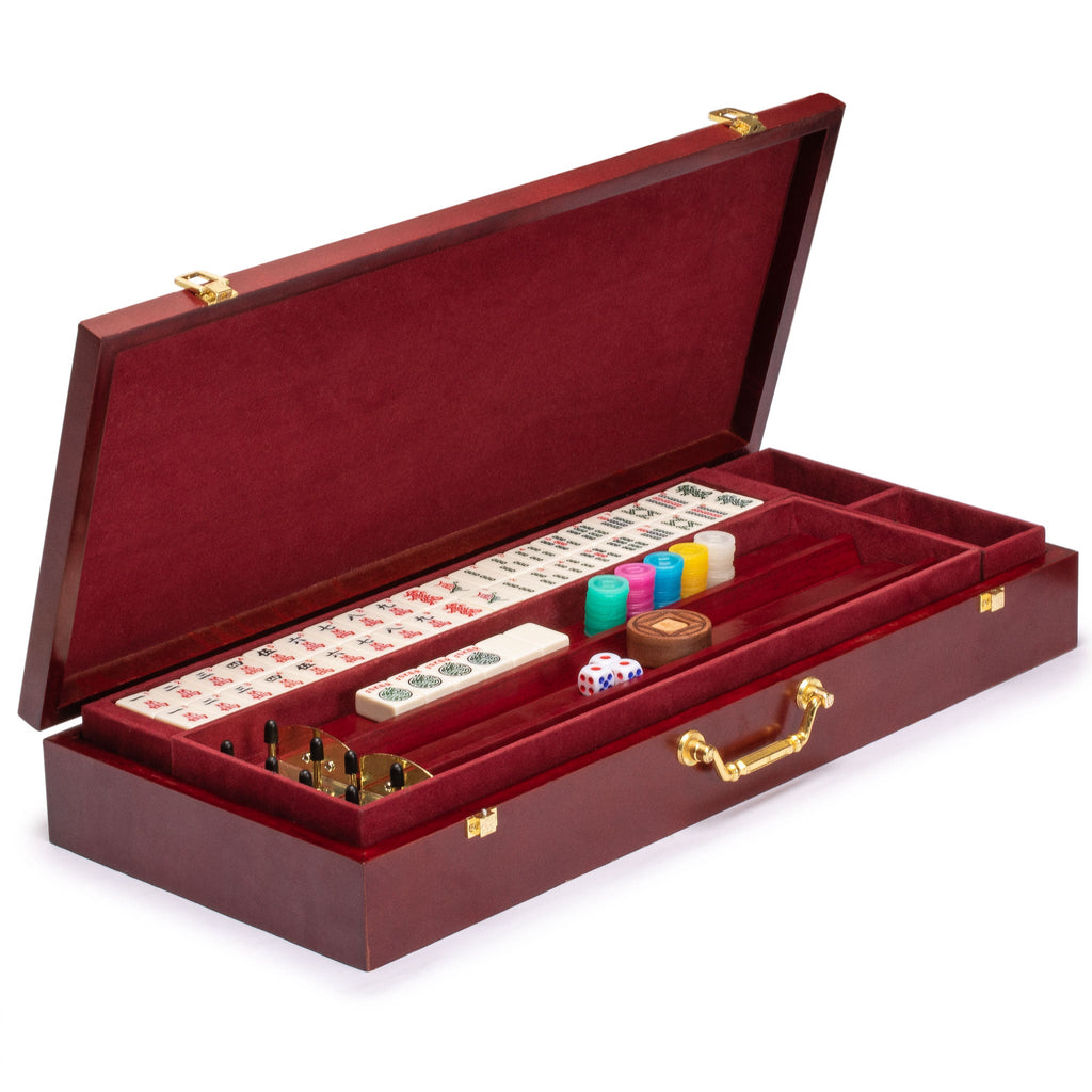 American Mahjong Set, "The Classic" with Vintage Rosewood Veneer Case - Wooden Racks, Scoring Coins, Dice, & Wind Indicator-Yellow Mountain Imports-Yellow Mountain Imports