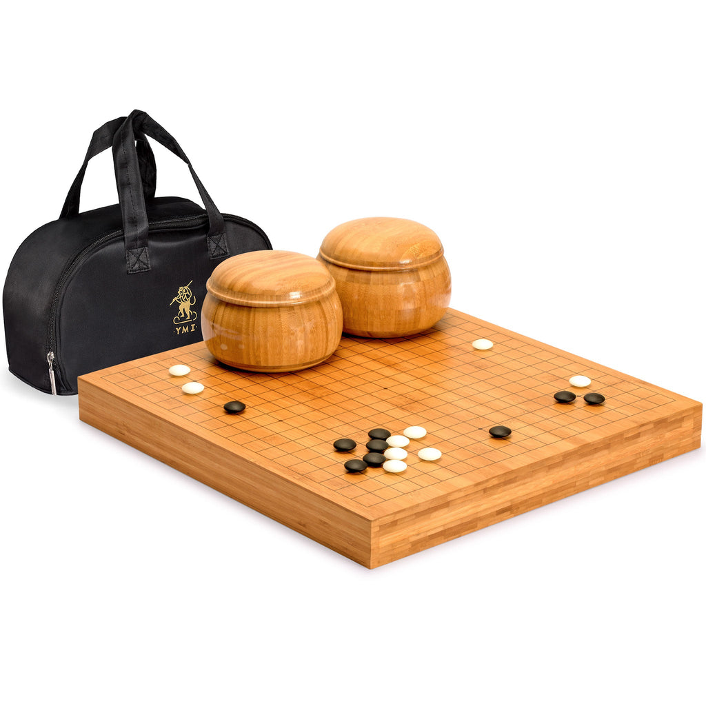 Bamboo 2-Inch Reversible 19x19/13x13 Go Game Set Board with Double Convex Yunzi Stones and Bamboo Bowls-Yellow Mountain Imports-Yellow Mountain Imports