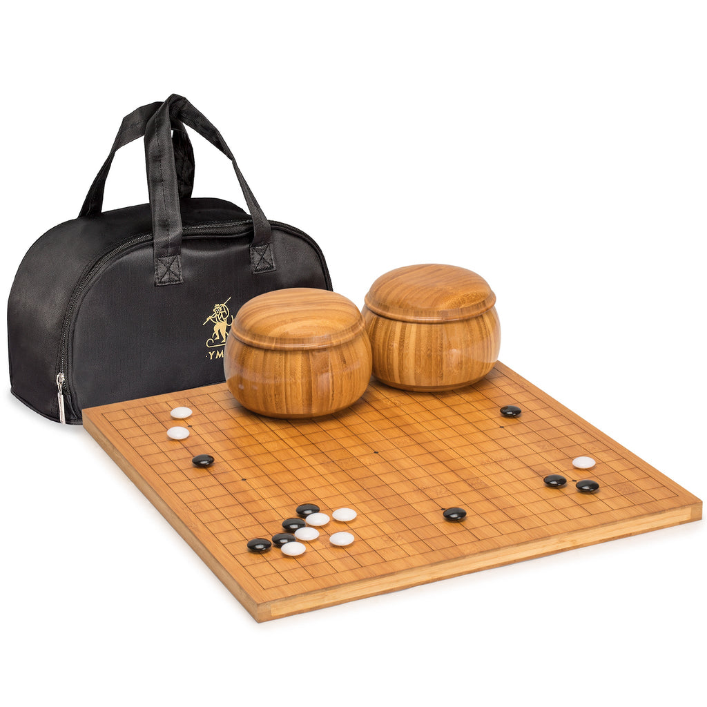 Bamboo Etched Reversible 19x19 / 13x13 Go Game Set Board (0.8-Inch) with Double Convex Melamine Stones and Bamboo Bowls-Yellow Mountain Imports-Yellow Mountain Imports