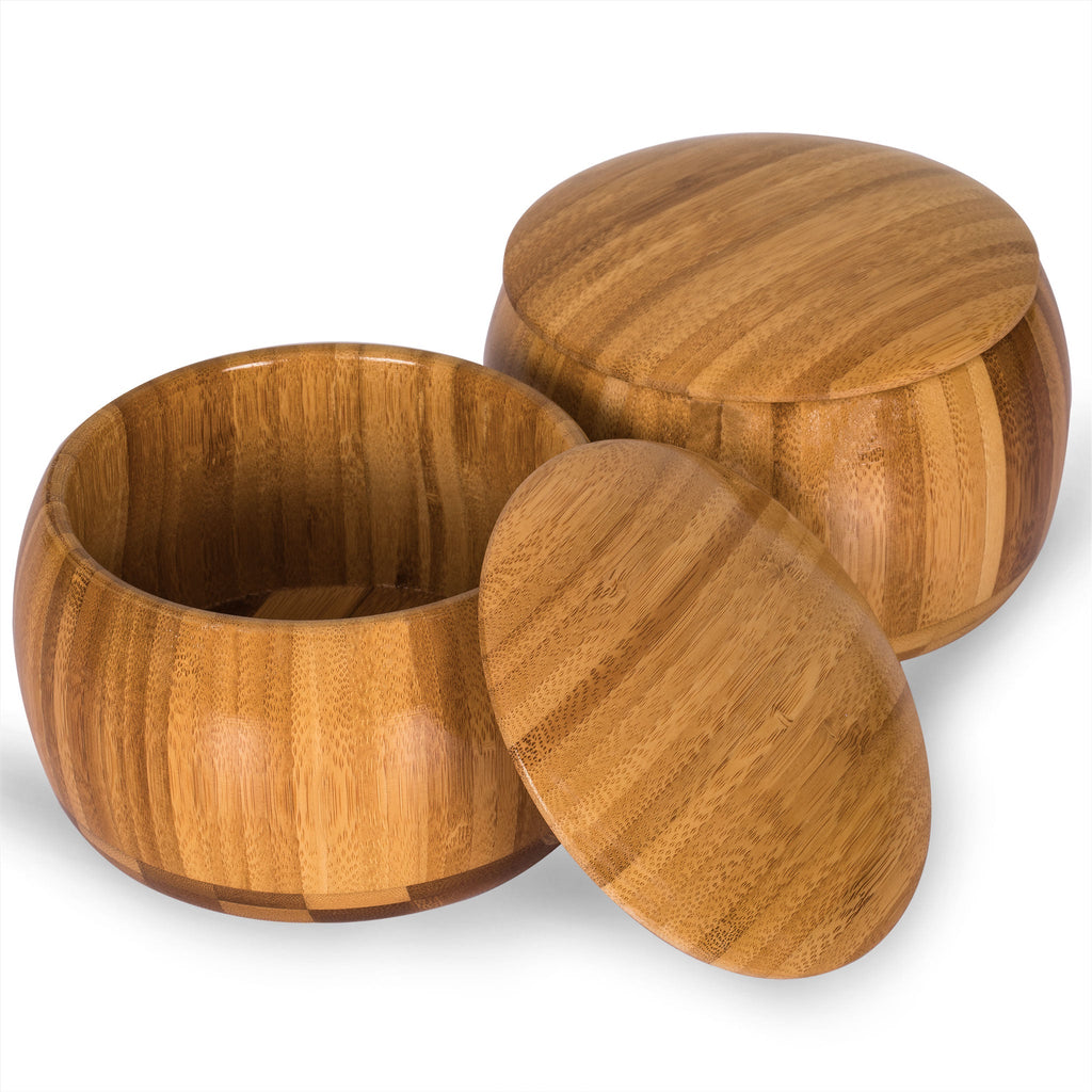 Bamboo Go Bowls (Gosu) and Carrying Bag for Go Game Stones - 5.8 x 3.9-Inch-Yellow Mountain Imports-Yellow Mountain Imports
