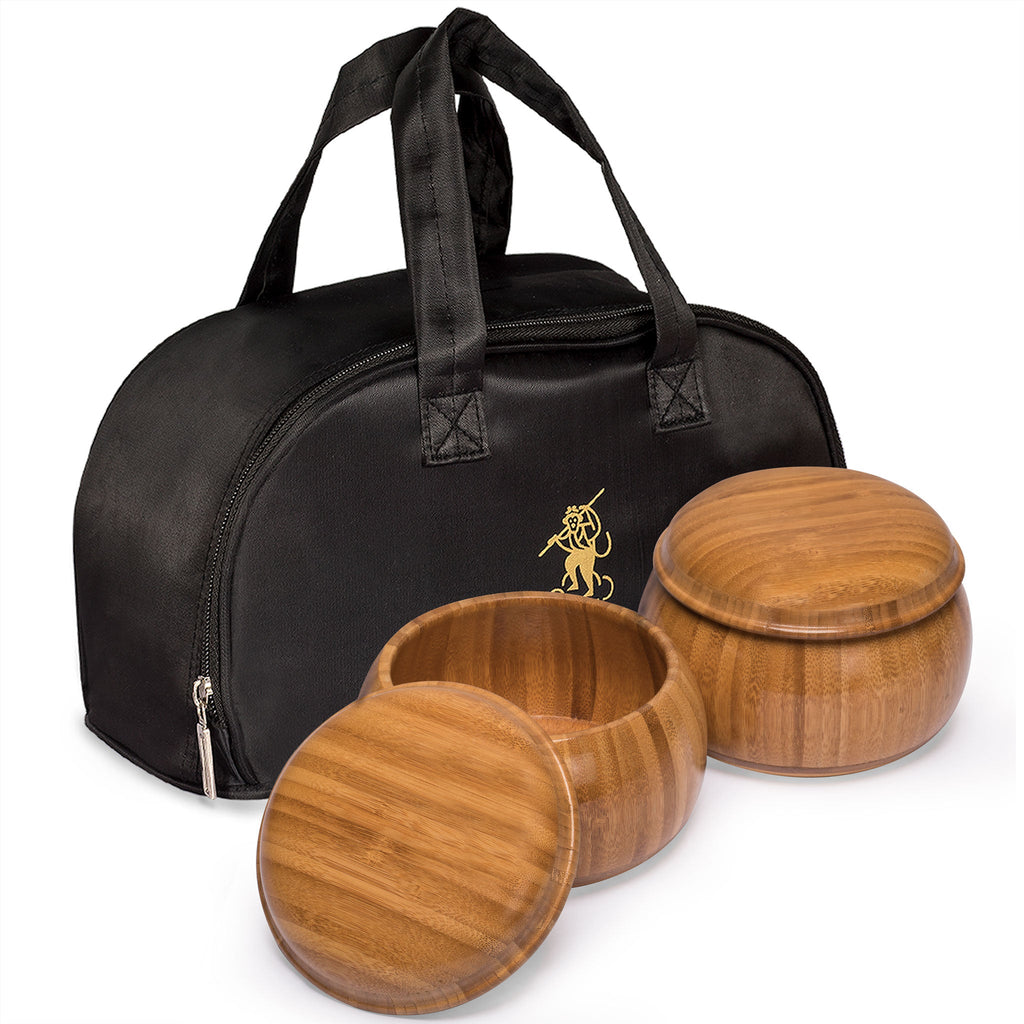 Bamboo Go Bowls (Gosu) and Carrying Bag for Go Game Stones - 5.8 x 4.3-Inch-Yellow Mountain Imports-Yellow Mountain Imports