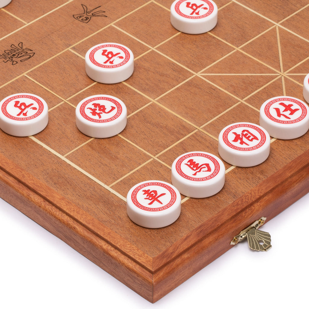 Chinese Chess (Xiangqi) Set with Folding Rosewood Veneer Board (16.3") and Acrylic Playing Pieces-Yellow Mountain Imports-Yellow Mountain Imports