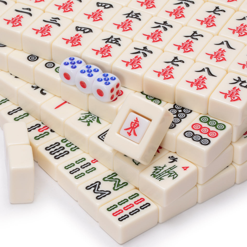 Chinese Mahjong Set, "Classic Ivory" with 146 Ivory Colored Small Tiles, Vinyl Case, Wind Indicator and Dice - for Chinese Style Gameplay Only-Yellow Mountain Imports-Yellow Mountain Imports