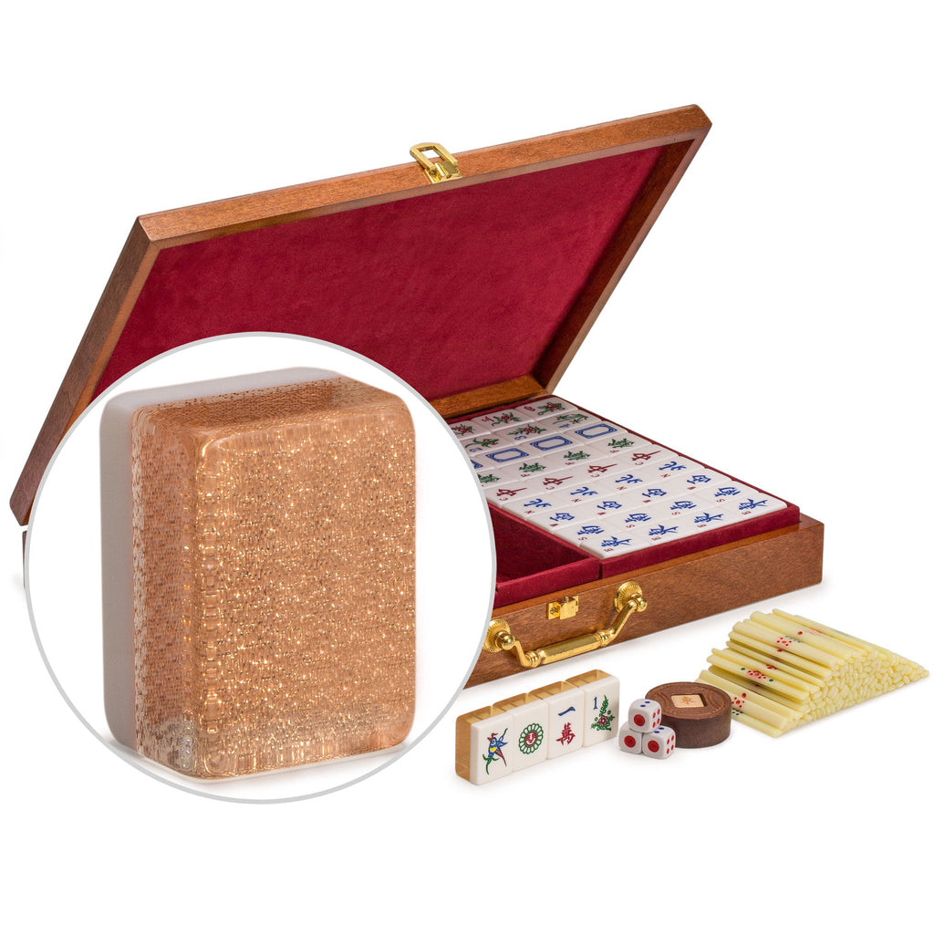 Classic Chinese Mahjong Game Set, "Champagne Gold" - with 148 Medium Size Tiles and a Wooden Case-Yellow Mountain Imports-Yellow Mountain Imports