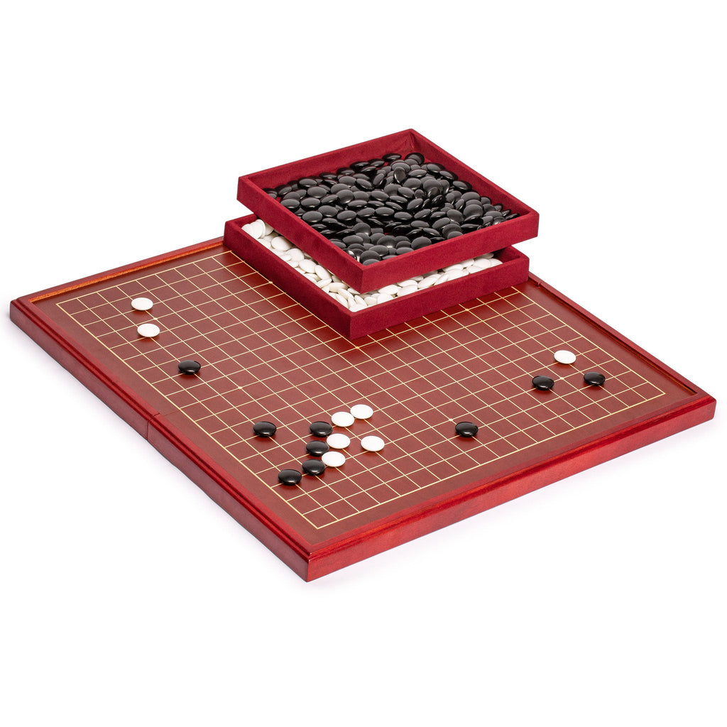 Dark Cherry Pattern 0.8-Inch Folding Go Game Set Board with Double Convex Melamine Stones-Yellow Mountain Imports-Yellow Mountain Imports
