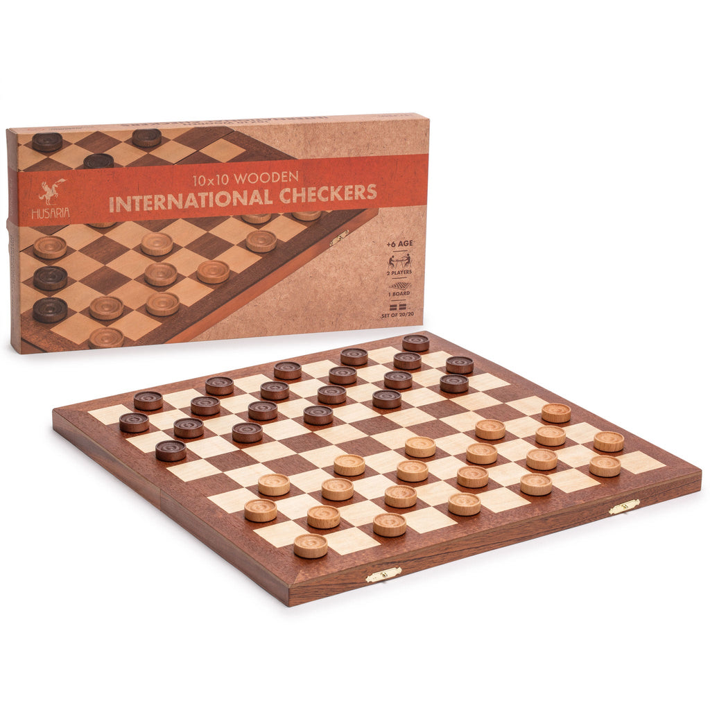 Husaria 15.4-Inch International Checkers Folding Wooden Game Set - 10x10 Board-Husaria-Yellow Mountain Imports