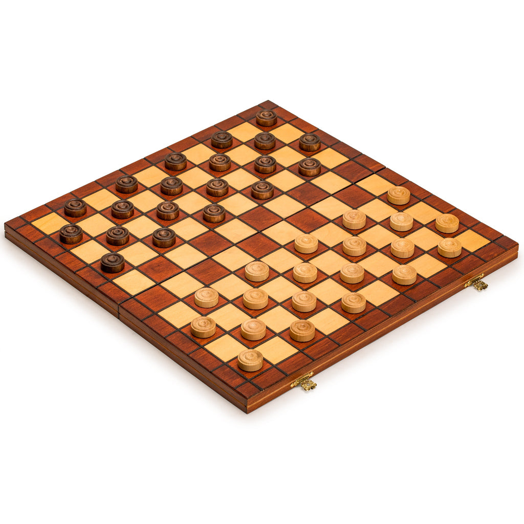 International Checkers (Draughts) Set in Folding Wooden Case - 100 Playing Field-Wegiel-Yellow Mountain Imports