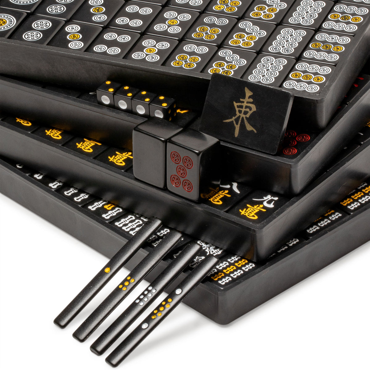 Japanese Riichi Mahjong Set - Black Standard Size Tiles and
