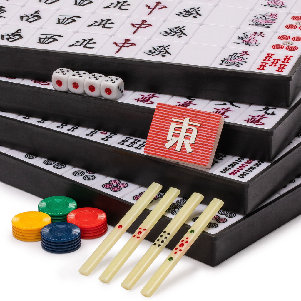 Japanese Riichi Mahjong Set - Large White and Green Tiles, Vinyl Case - Includes East Wind Tile, Betting Sticks, and Dice-Yellow Mountain Imports-Yellow Mountain Imports
