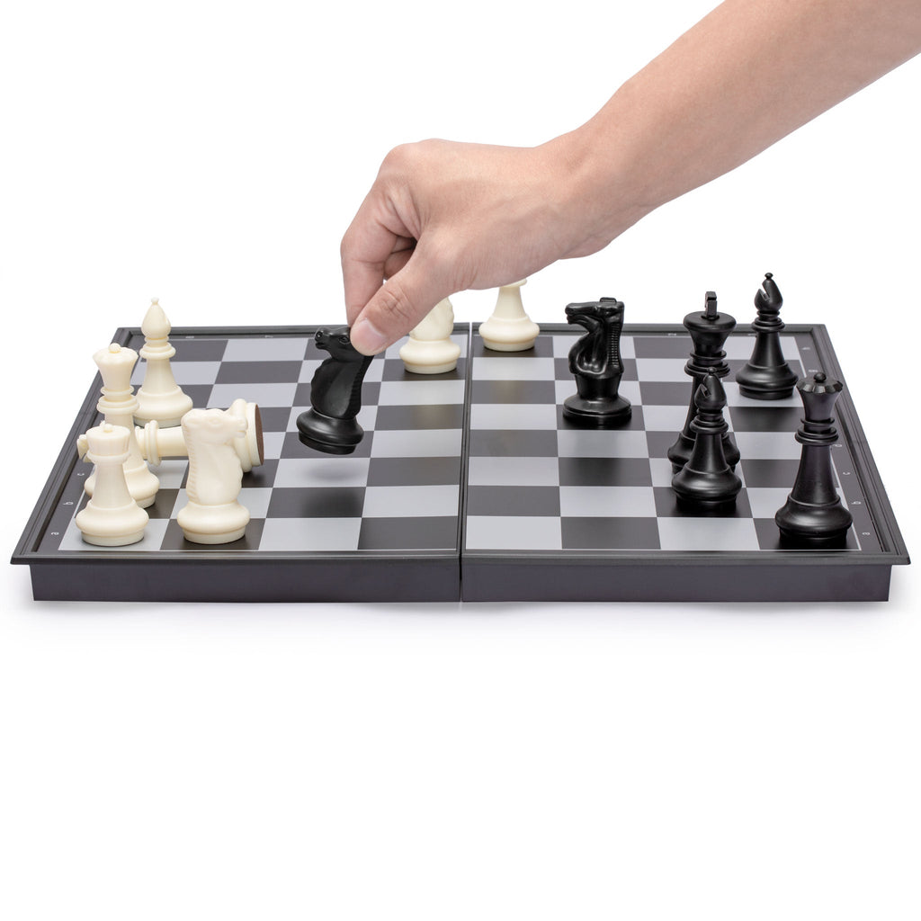 Large 2-in-1 Travel Magnetic Chess & Checkers Board Game Set - 14"-Yellow Mountain Imports-Yellow Mountain Imports