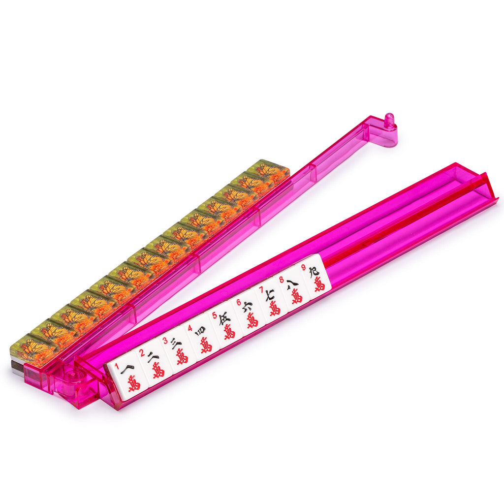 Modern Mahjong Racks with Built-in Pushers - Pink - Set of 4-Yellow Mountain Imports-Yellow Mountain Imports
