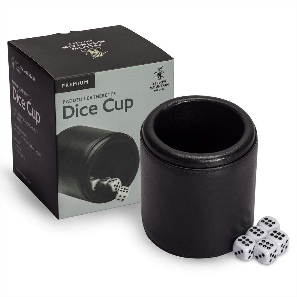 Premium Padded Leatherette Dice Cup with 5 (14mm) 6-Sided Dice Set-Yellow Mountain Imports-Yellow Mountain Imports