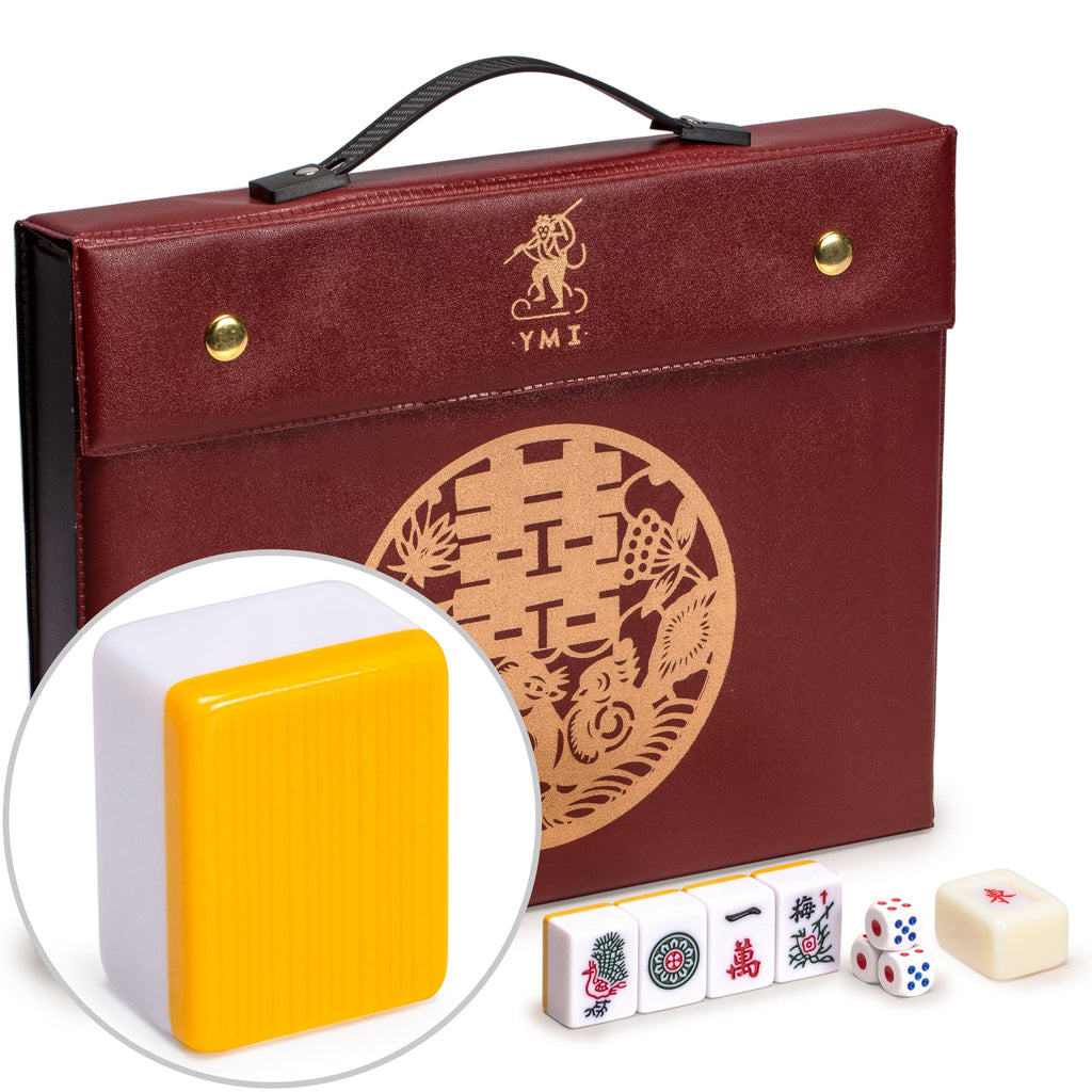 Professional Chinese Mahjong Game Set, "Double Happiness" (Yellow) - 146 Medium Size Tiles-Yellow Mountain Imports-Yellow Mountain Imports