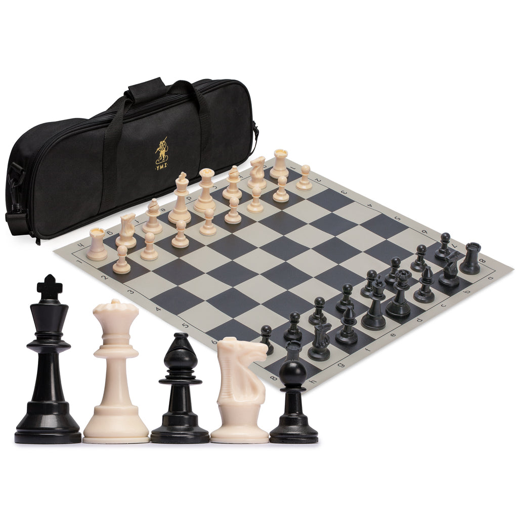 Regulation Tournament Roll-Up Staunton Chess Game Set (19.75-Inch) with Travel Bag - Black-Yellow Mountain Imports-Yellow Mountain Imports