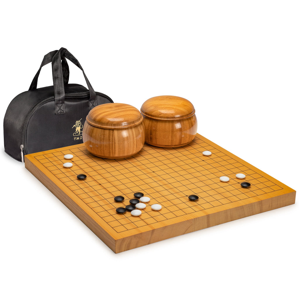 Shin Kaya 1.2" Go Game Set Board with Double Convex Korean Hardened Glass Paduk Go Stones and Bamboo Bowls-Yellow Mountain Imports-Yellow Mountain Imports