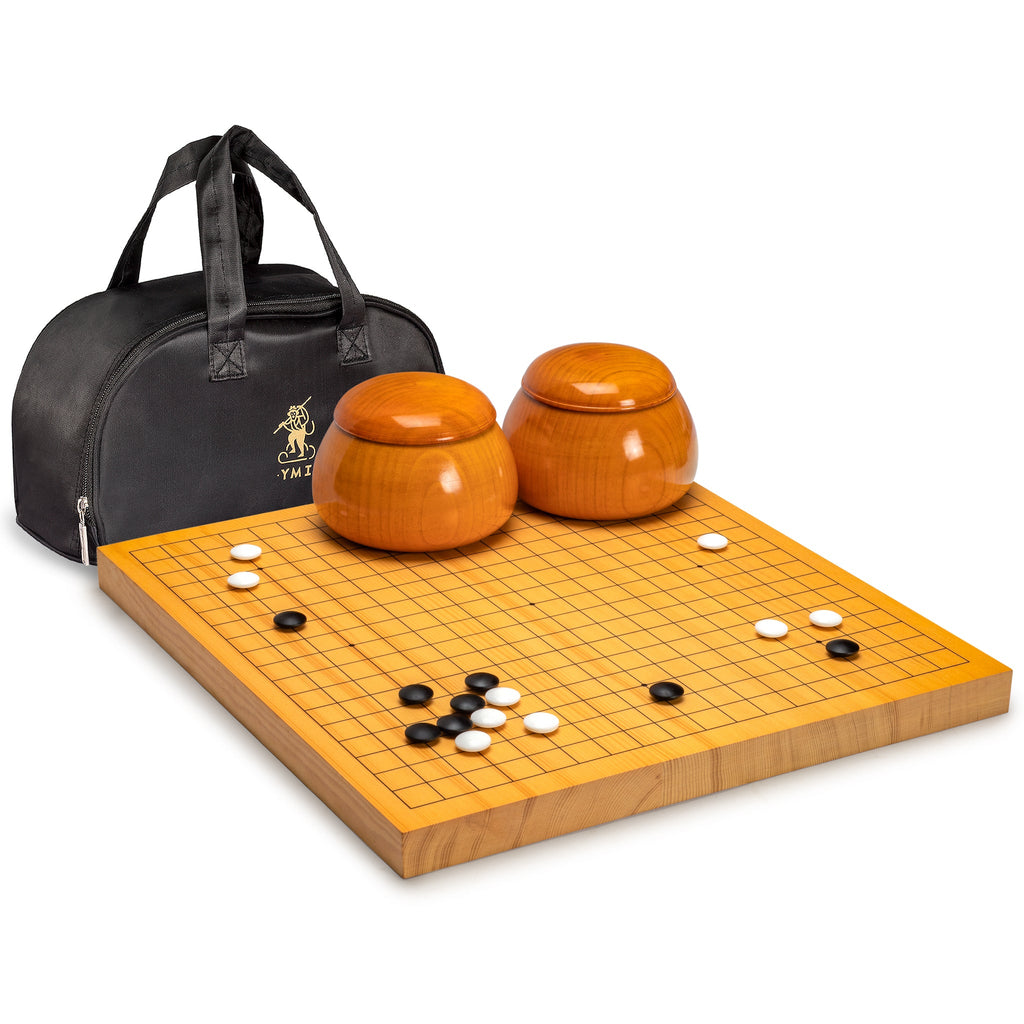 Shin Kaya 1.2-Inch Reversible Go Game Set Board with Double Convex Korean Hardened Glass Paduk Go Stones and Jujube Bowls-Yellow Mountain Imports-Yellow Mountain Imports
