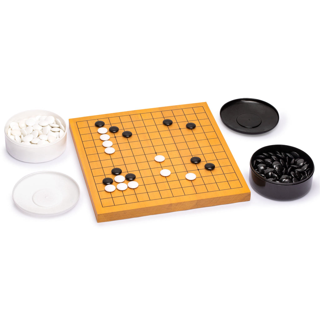 Shin Kaya Beginner's Reversible 13x13 / 9x9 Go Game Set Board (0.8-inch) with Double Convex Melamine Stones-Yellow Mountain Imports-Yellow Mountain Imports