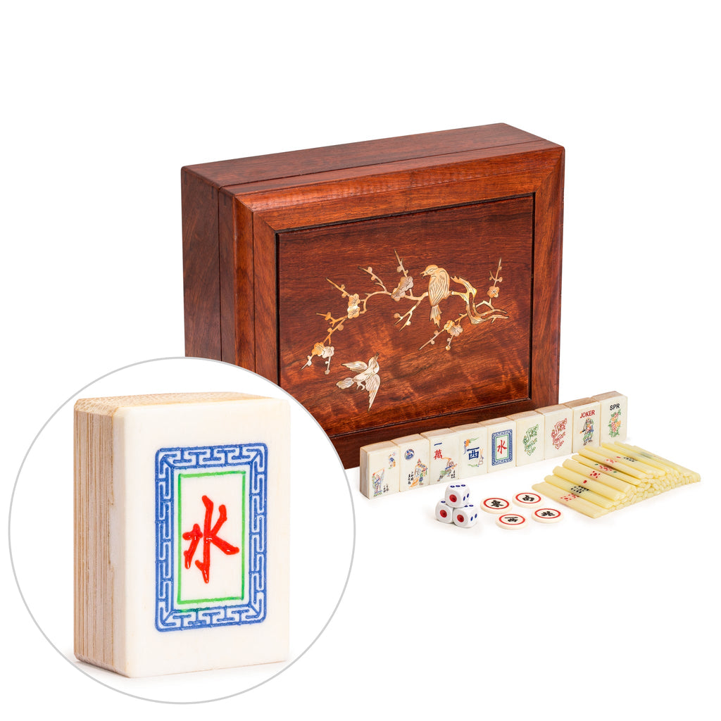 Traditional American Mahjong Set, "The Water Margin" - Bone & Bamboo Tiles, Rosewood Case, & Accessories-Yellow Mountain Imports-Yellow Mountain Imports