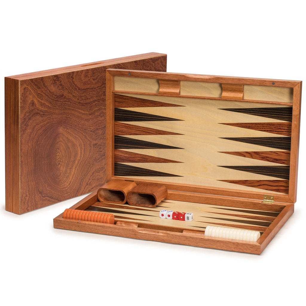 Wooden Inlaid Rosewood Backgammon Game Set - Knoll - 19 Inches-Yellow Mountain Imports-Yellow Mountain Imports