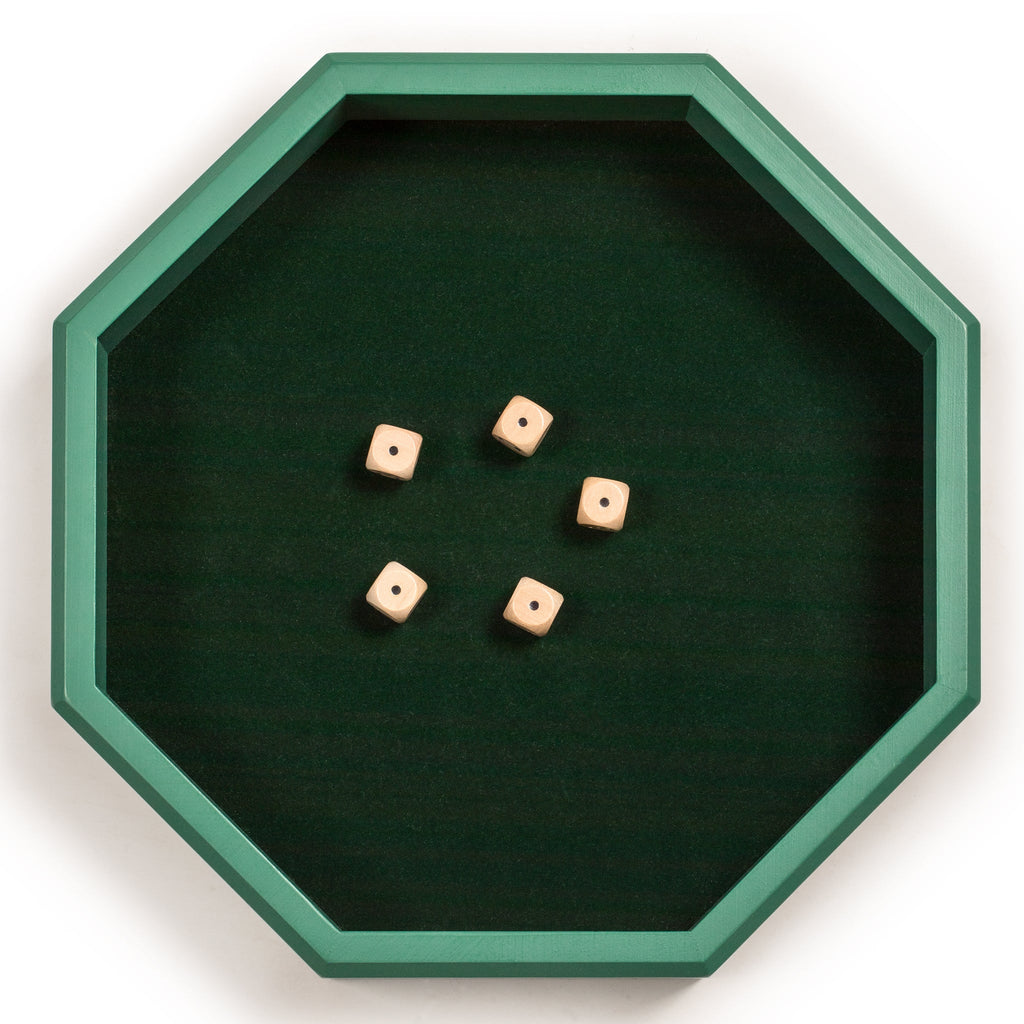 12" Octagonal, Wooden Dice Tray - Hunter Green Finish - with 16mm, 6-Sided Dice-Yellow Mountain Imports-Yellow Mountain Imports