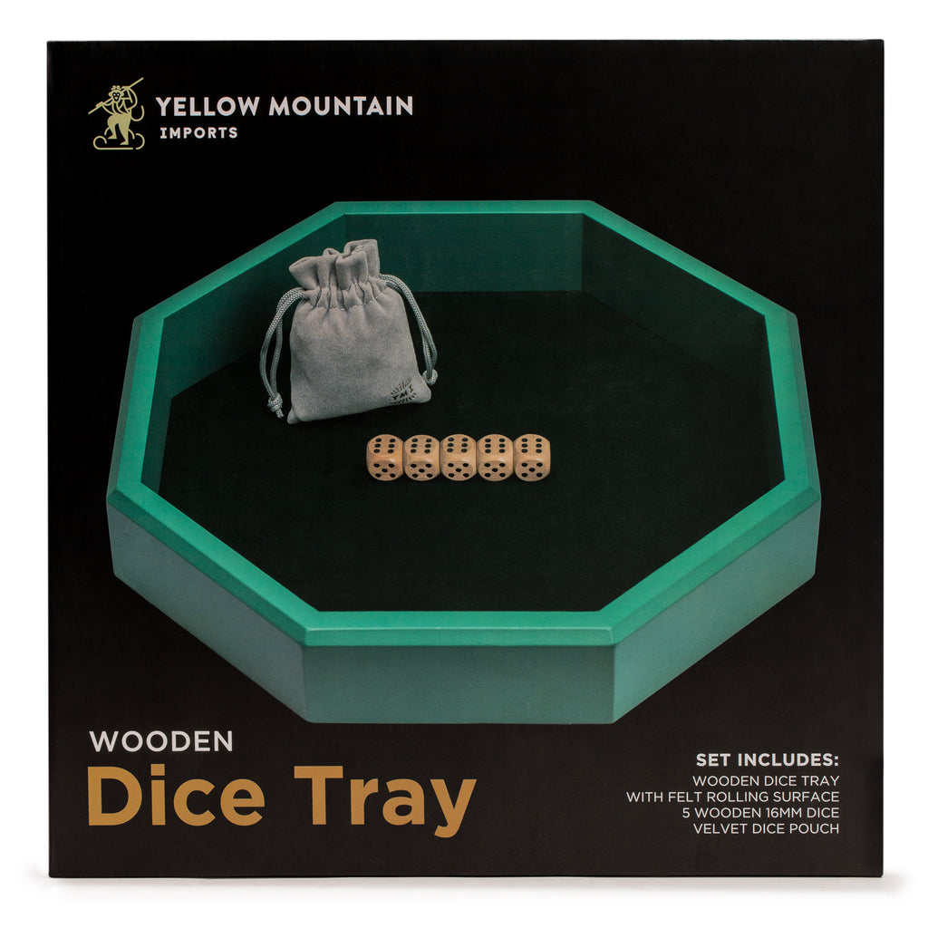 12" Octagonal, Wooden Dice Tray - Hunter Green Finish - with 16mm, 6-Sided Dice-Yellow Mountain Imports-Yellow Mountain Imports