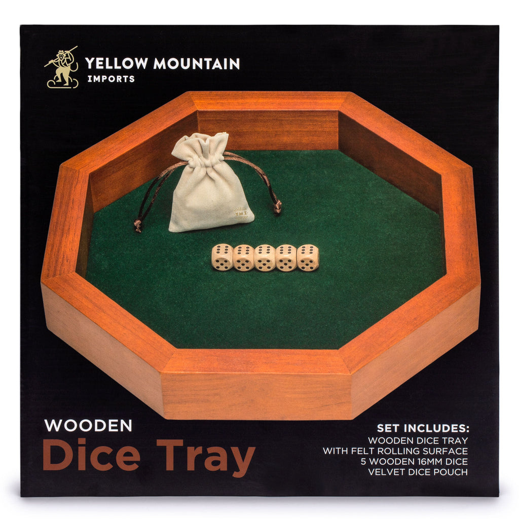 12.8" Octagonal, Wooden Dice Tray - Natural Wood Finish - with 16mm, 6-Sided Dice-Yellow Mountain Imports-Yellow Mountain Imports