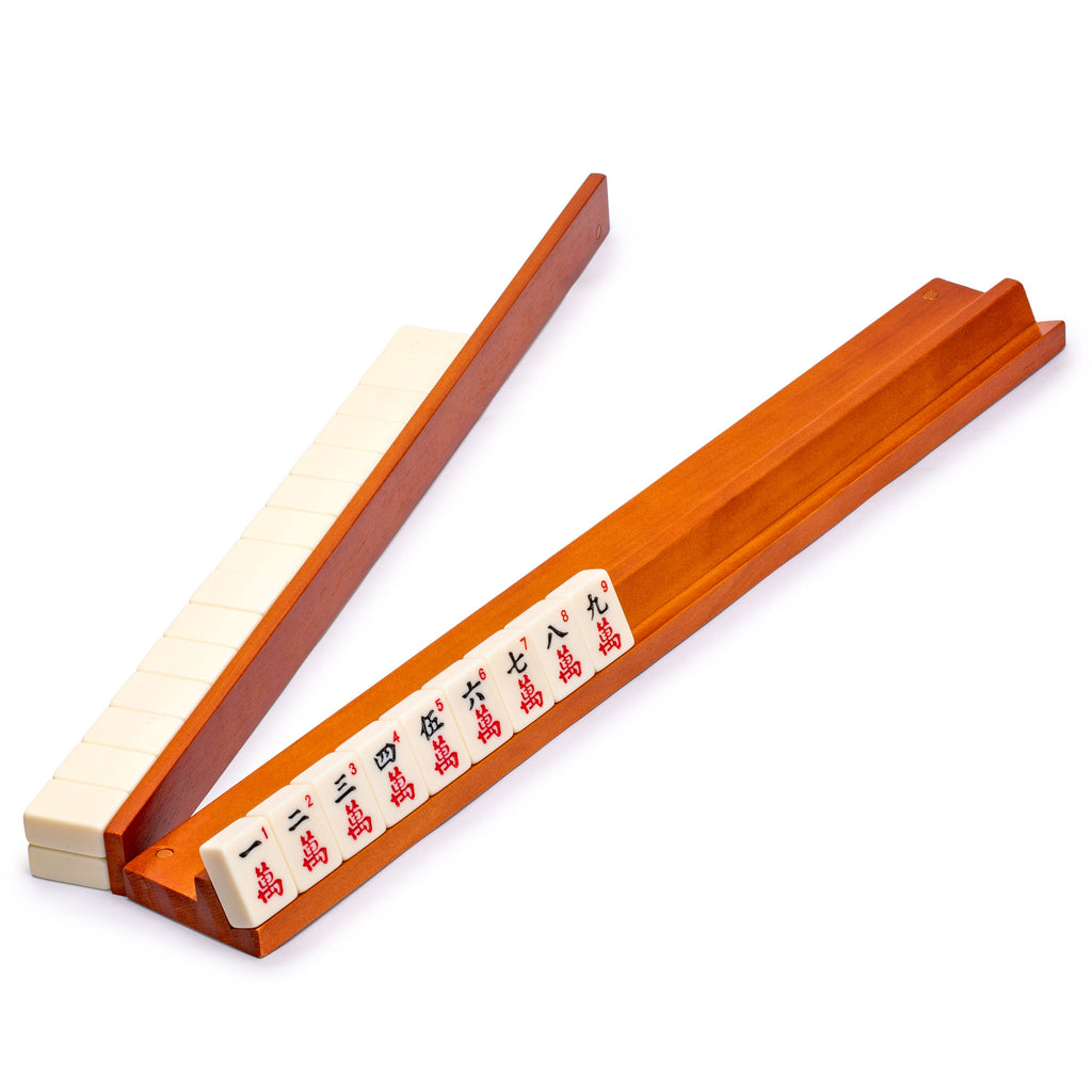 18" Dark Pine Wooden Mahjong Game Racks with Built-in Pushers - Set of 4-Yellow Mountain Imports-Yellow Mountain Imports