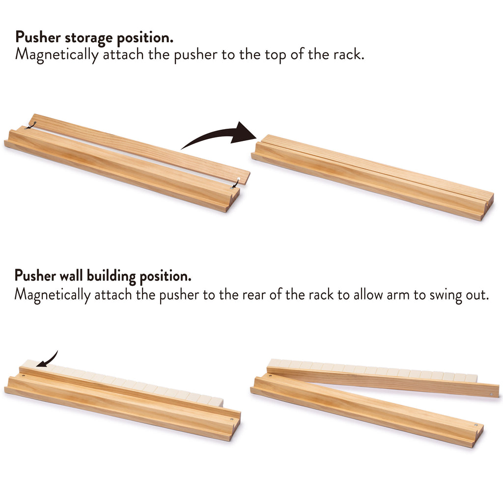 18" Natural Pine Wooden Mahjong Racks with Pushers - Set of 4 (Racks with Pushers Only)-Yellow Mountain Imports-Yellow Mountain Imports