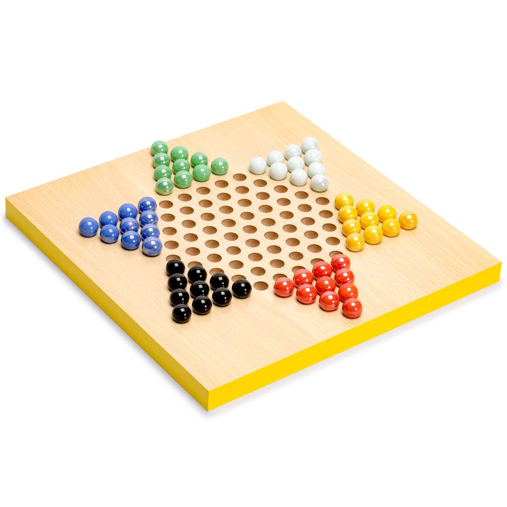 2-in-1 Reversible Ludo and Chinese Checkers Halma Wood and Glass Marble Game Set - 12"-Yellow Mountain Imports-Yellow Mountain Imports