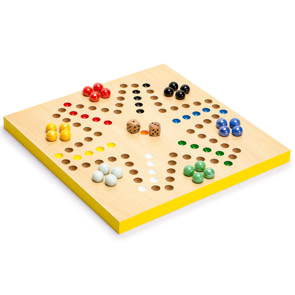 2-in-1 Reversible Ludo and Chinese Checkers Halma Wood and Glass Marble Game Set - 12"-Yellow Mountain Imports-Yellow Mountain Imports