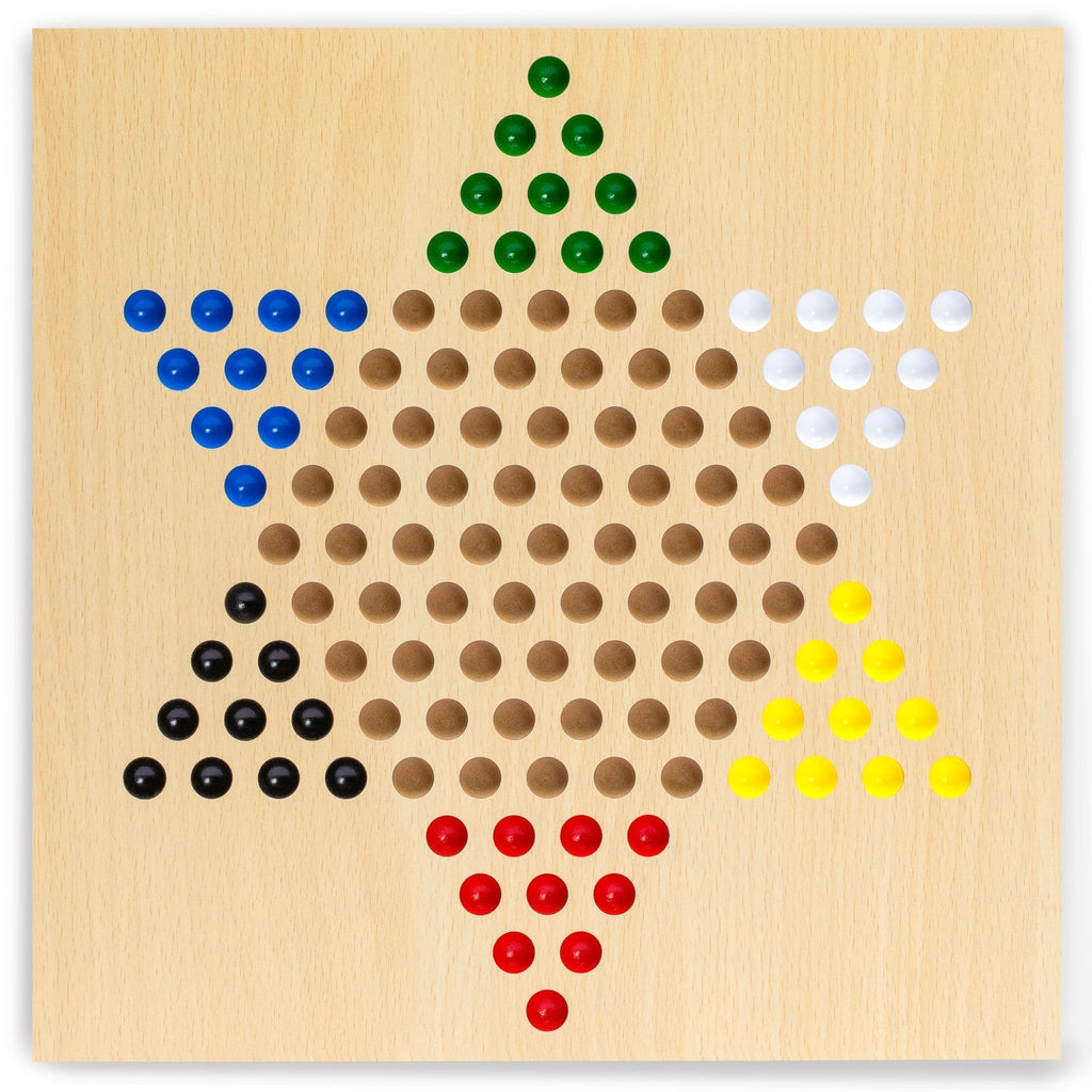 2-in-1 Reversible Ludo and Chinese Checkers Halma Wood and Glass Marble Game Set - 12"-Yellow Mountain Imports-Yellow Mountain Imports