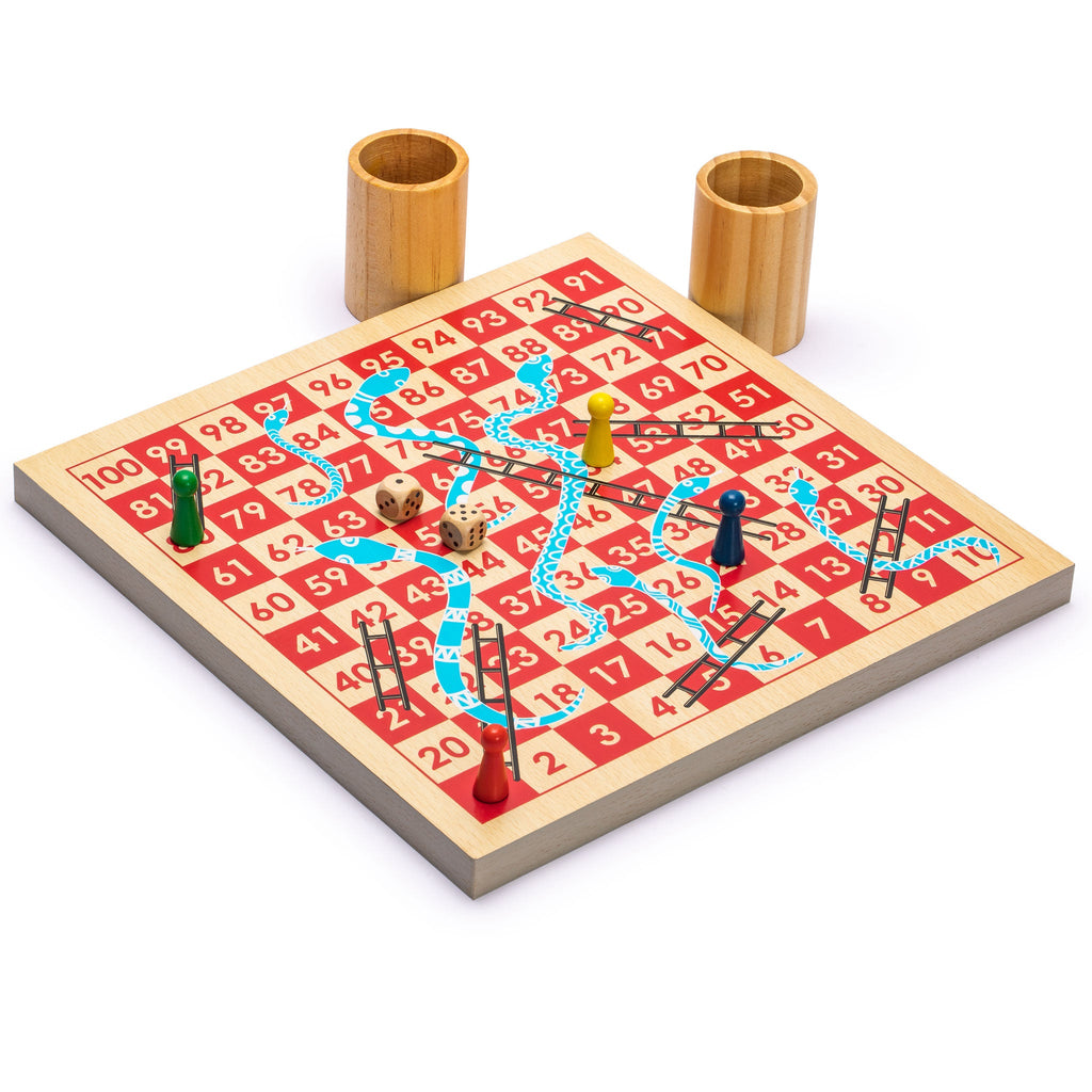 2-in-1 Reversible Wooden Snakes and Ladders, Ludo Game Set - 11.3"-Yellow Mountain Imports-Yellow Mountain Imports