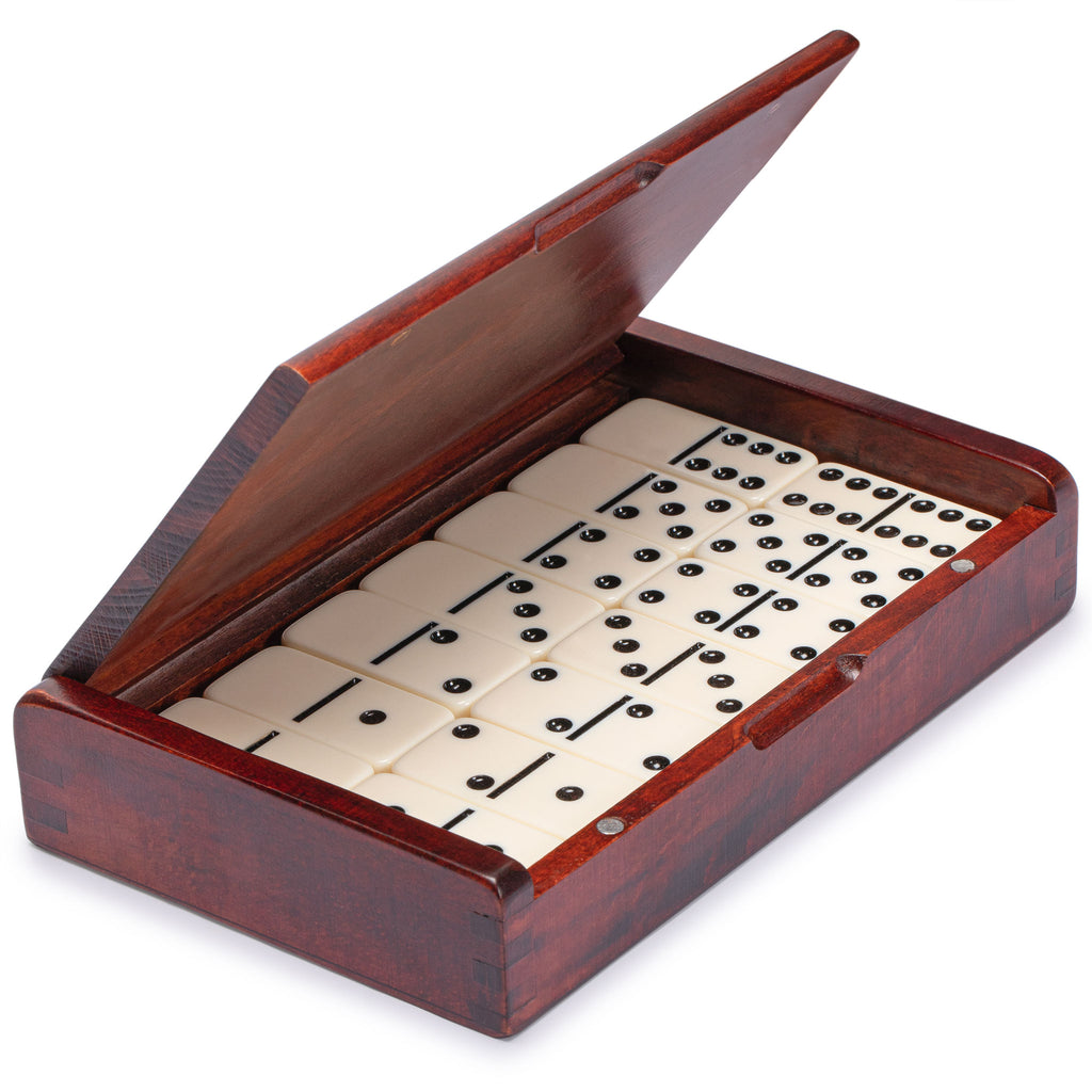 28 Tiles Double 6 Dominoes (Pips/Dots) Game Set with Dark Oak Wood Case-Yellow Mountain Imports-Yellow Mountain Imports