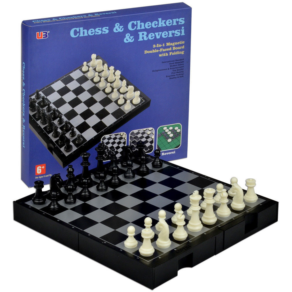 3 in 1 Travel Portable Magnetic Chess, Checkers and Reversi Game Set - 9.75'-Yellow Mountain Imports-Yellow Mountain Imports