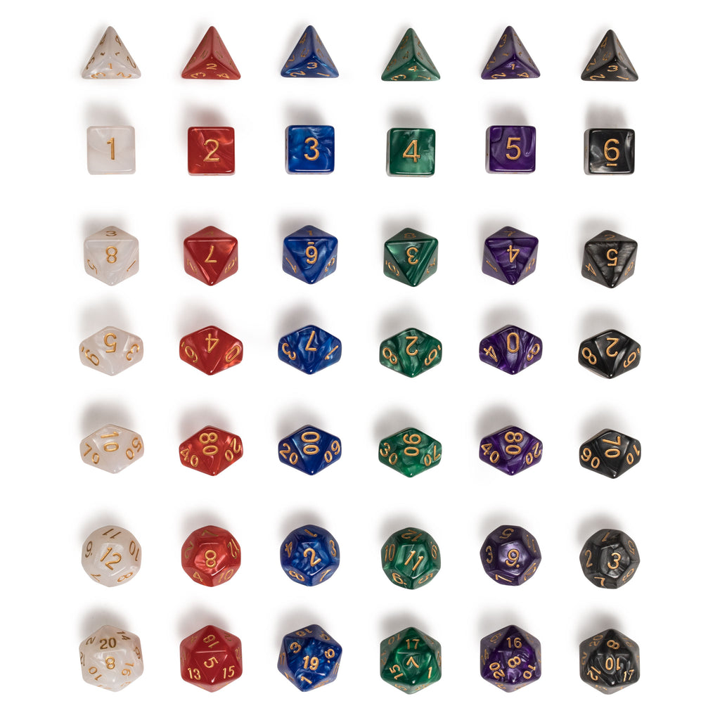 42 Polyhedral Dice, 6 Colors with Complete Set of D4, D6, D8, D10, D12, D20, and D% for Role Playing Games (RPG), DND, MTG, and Other Dice Games-Yellow Mountain Imports-Yellow Mountain Imports