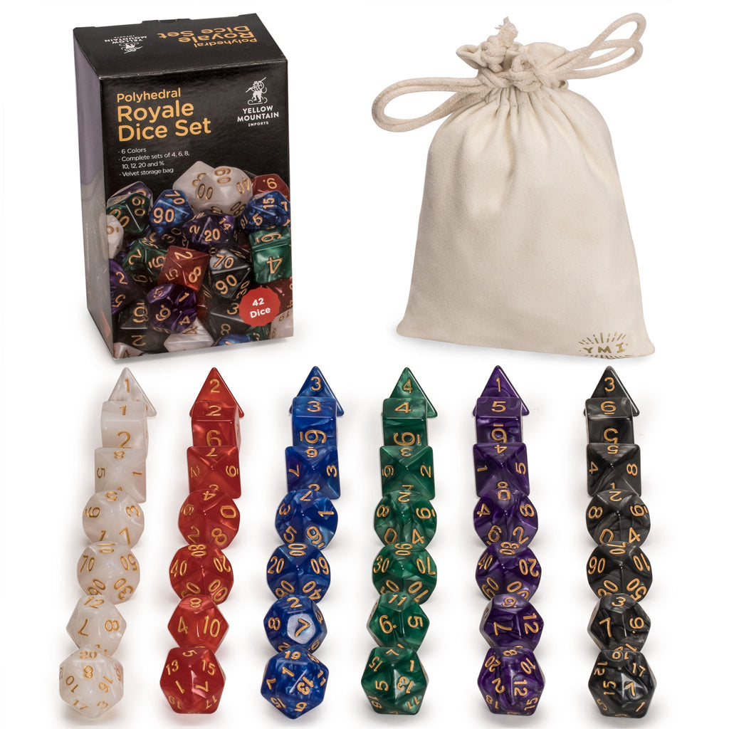 42 Polyhedral Dice, 6 Colors with Complete Set of D4, D6, D8, D10, D12, D20, and D% for Role Playing Games (RPG), DND, MTG, and Other Dice Games-Yellow Mountain Imports-Yellow Mountain Imports