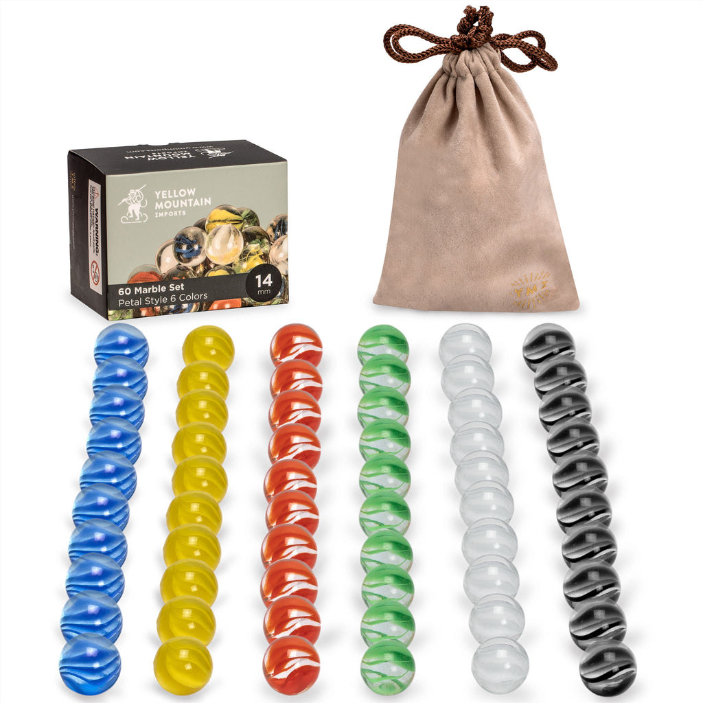 60 Pieces Translucent Chinese Checkers Glass Marbles with Petal Design - 14mm-Yellow Mountain Imports-Yellow Mountain Imports