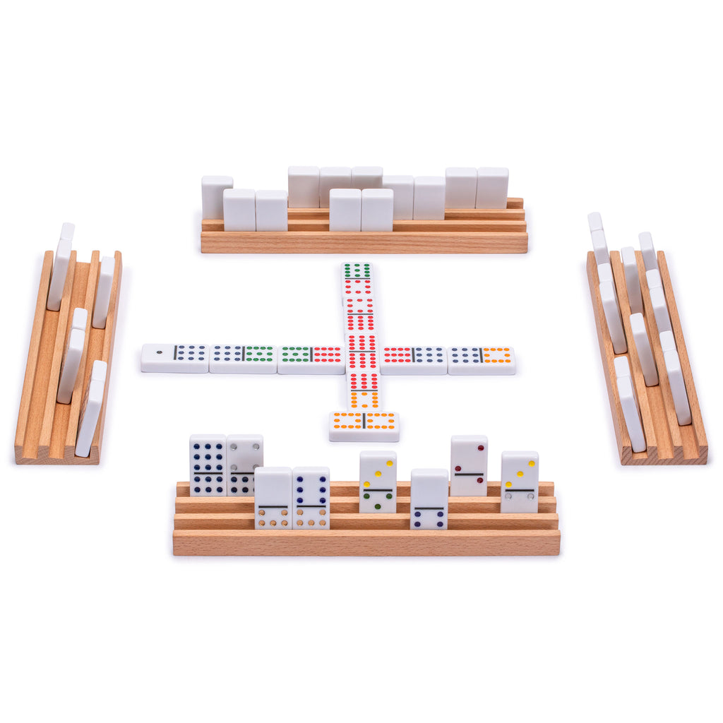 91 Tiles Double 12 Dominoes (Pips/Dots) Game Set with Wooden Case and 4 Racks-Yellow Mountain Imports-Yellow Mountain Imports