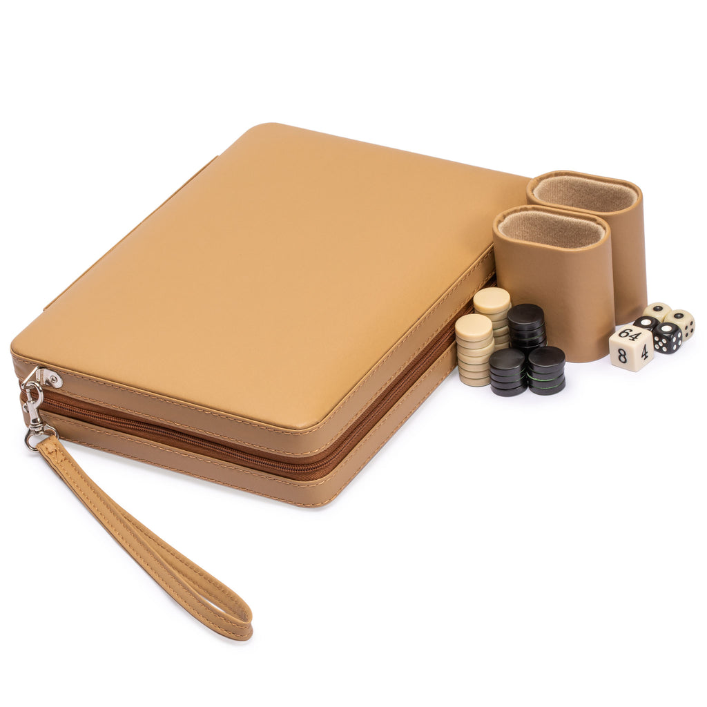 Travel Magnetic Leatherette Backgammon Mini Game Set, 