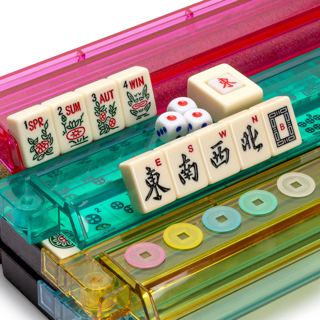 American Mahjong Game Set, "Manzanilla" with Olive Green Soft Case - Racks with Pushers, Scoring Coins, Dice, and Wind Indicator-Yellow Mountain Imports-Yellow Mountain Imports