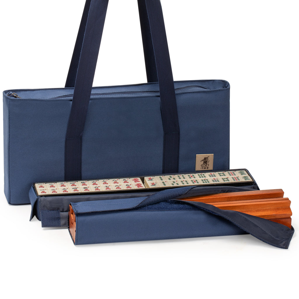 American Mahjong Game Set, "Sapphire" with Blue Soft Case - Racks with Pushers, Scoring Coins, Dice, and Wind Indicator-Yellow Mountain Imports-Yellow Mountain Imports