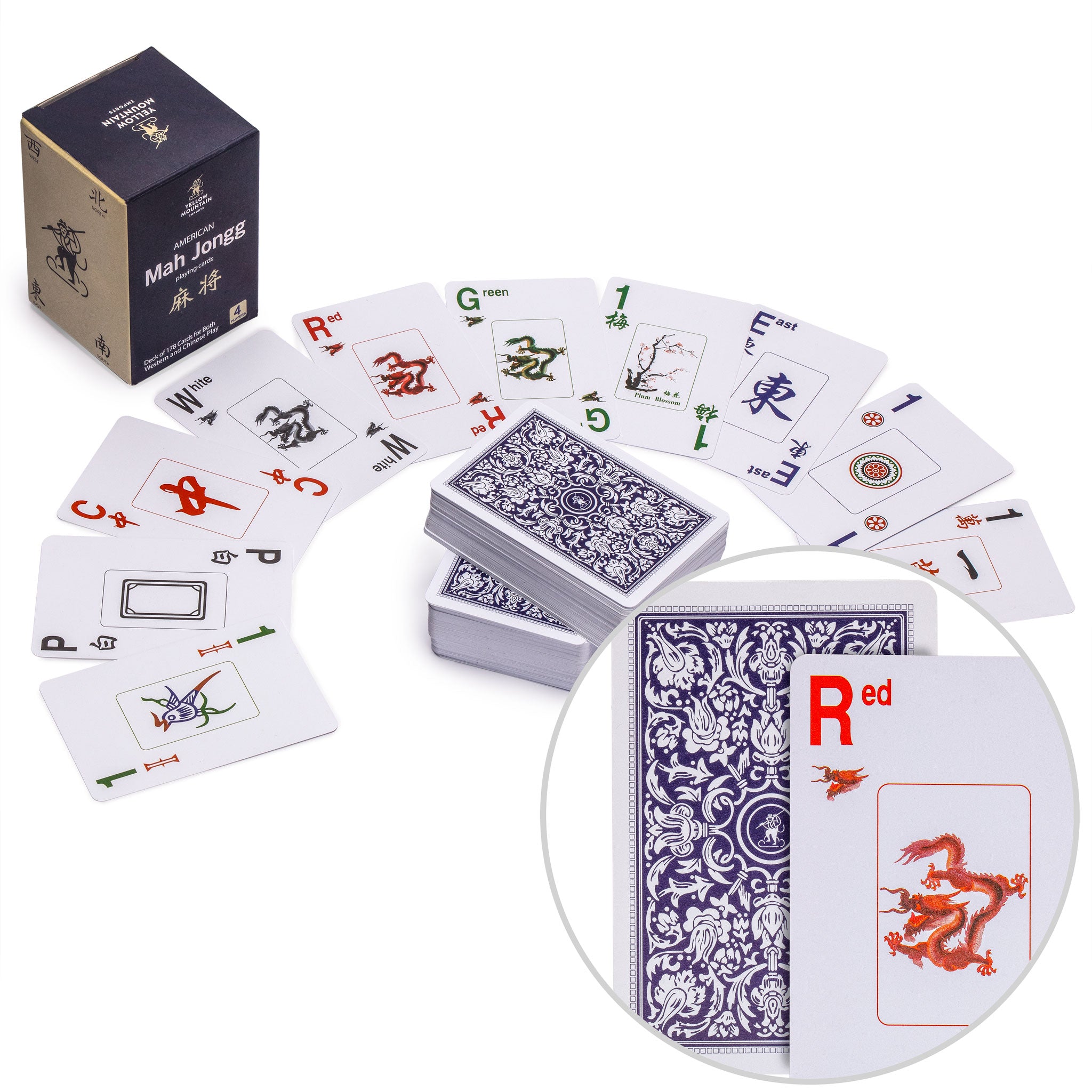 American Mahjong Playing Cards, Indigo - 178 Card Set – Yellow