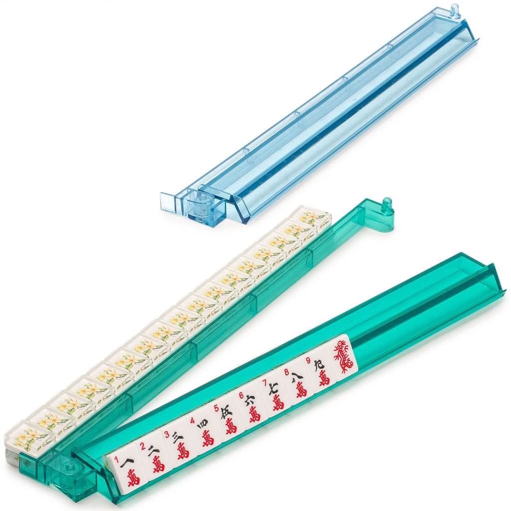 American Mahjong Set, “Aloha” - 166 Tiles with Plumeria Motif, Acrylic Racks with Pushers, Quilted Island Sage Green Case, Scoring Coins, Dice & Wind Indicator-Yellow Mountain Imports-Yellow Mountain Imports