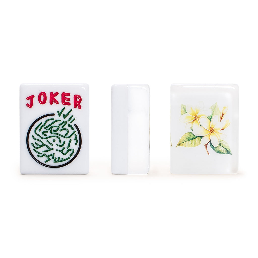 American Mahjong Set, “Aloha” - 166 Tiles with Plumeria Motif, Acrylic Racks with Pushers, Quilted Island Sage Green Case, Scoring Coins, Dice & Wind Indicator-Yellow Mountain Imports-Yellow Mountain Imports