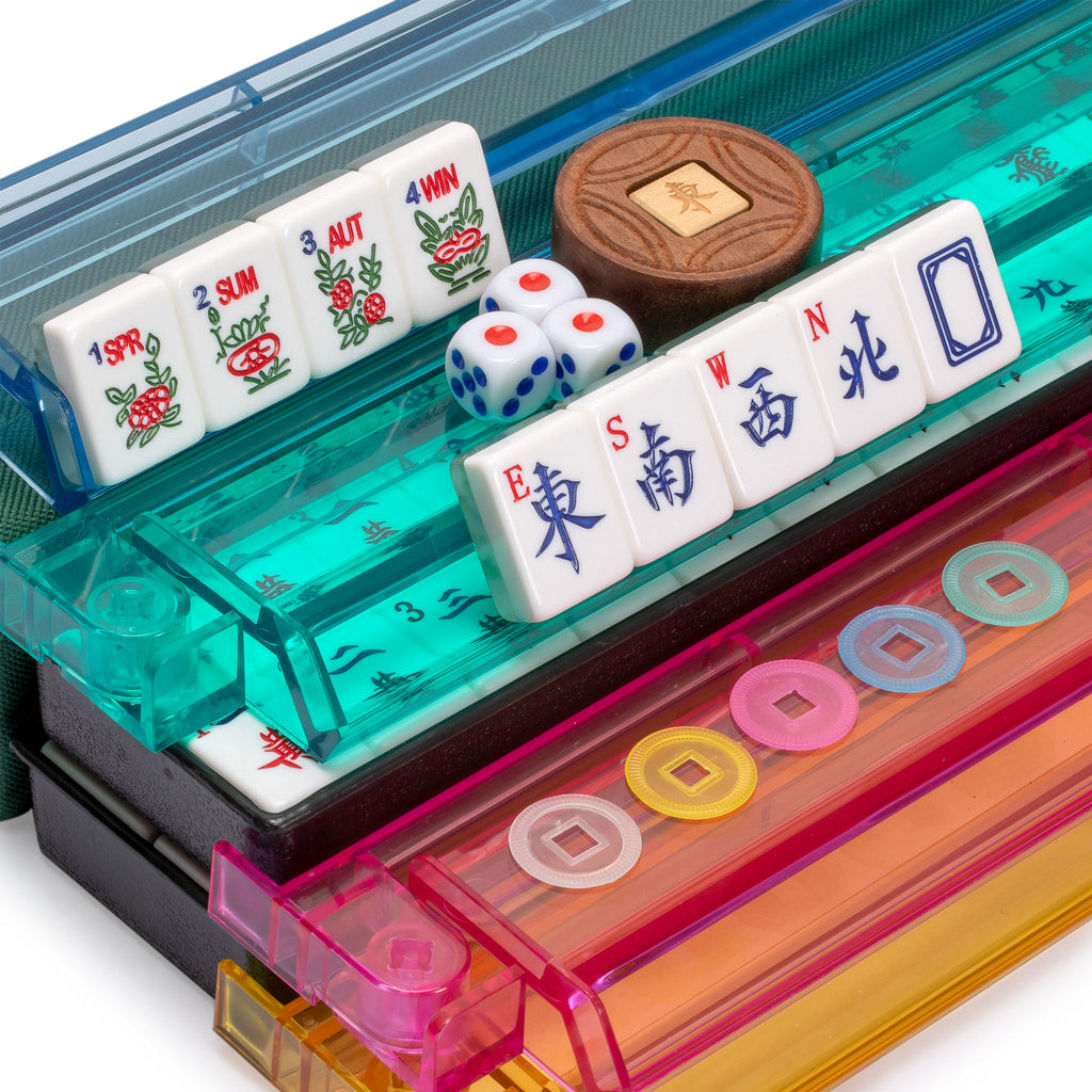 American Mahjong Set, "Blossoms" with Soft Case - Racks with Pushers, Scoring Coins, Dice, and Wind Indicator-Yellow Mountain Imports-Yellow Mountain Imports