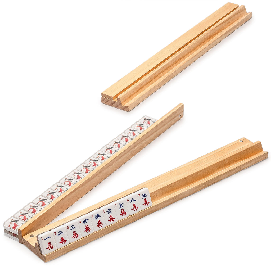 American Mahjong Set, "Celadon Koi" with Mint Green Fabric Case - Four Wooden All-in-One Racks with Pushers, Wright Patterson Scoring Coins, Dice, and Wind Indicator-Yellow Mountain Imports-Yellow Mountain Imports