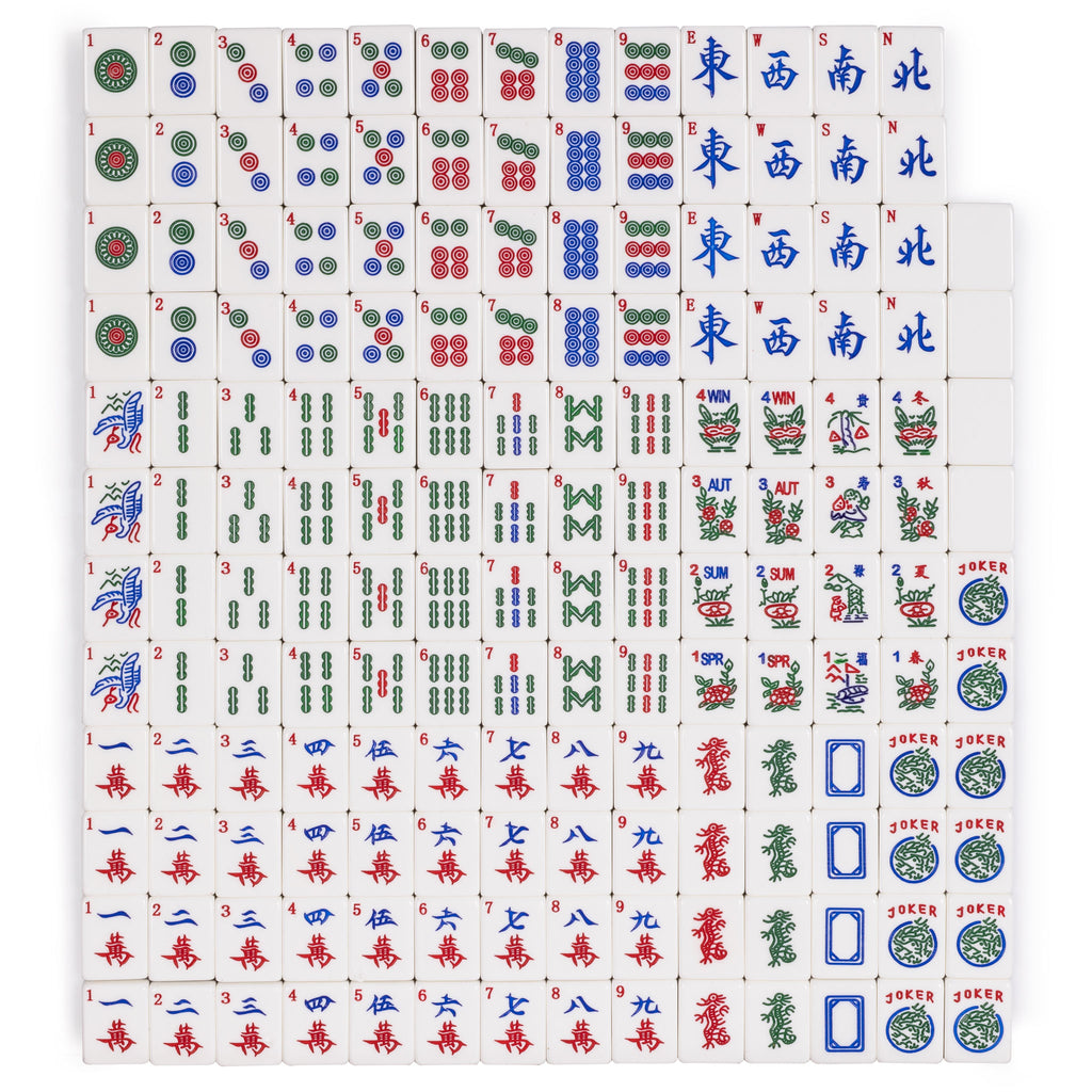 American Mahjong Set, "Celadon Koi" with Mint Green Fabric Case - Four Wooden All-in-One Racks with Pushers, Wright Patterson Scoring Coins, Dice, and Wind Indicator-Yellow Mountain Imports-Yellow Mountain Imports