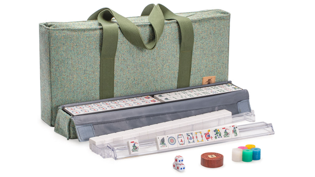 American Mahjong Set “Celestial Harmony” Intricately Detailed Carved Tiles, Green Soft Case, Acrylic Racks with Pushers, Dice, Wind Indicator & Wright Patterson Scoring Coins-Yellow Mountain Imports-Yellow Mountain Imports